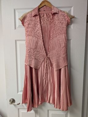 Komarov Pink Pleated Charmeuse 2-Piece Dress & Jacket Set - Size Small